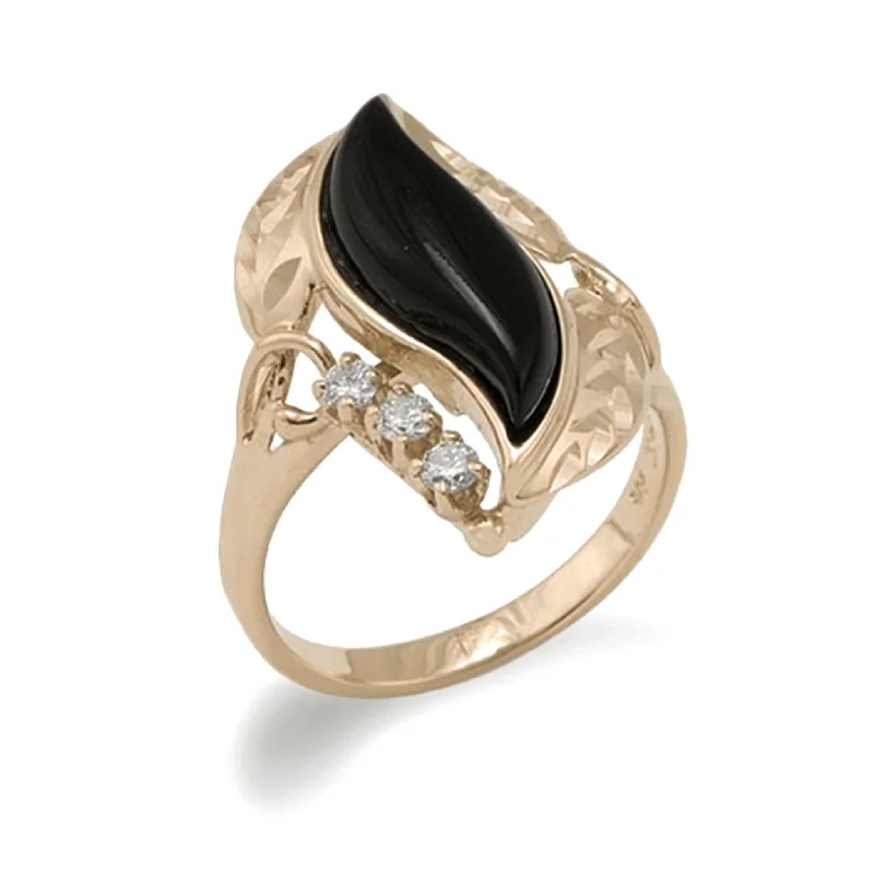 Women’s rose gold diamond engagement rings-Paradise Black Coral Ring in Gold with Diamonds