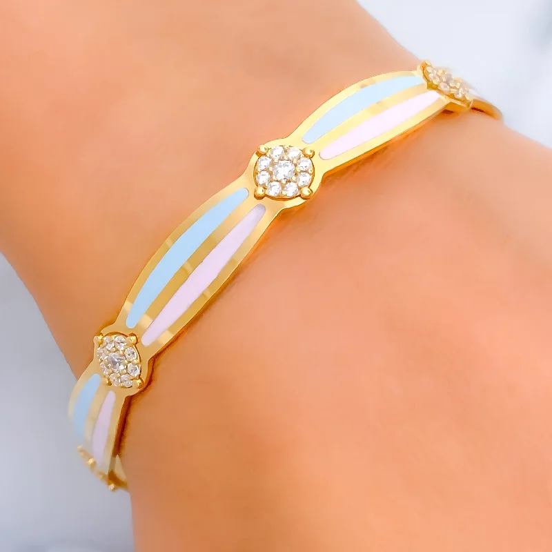 Women’s wide bracelet-Colorful Dainty 22k Gold CZ Bangle