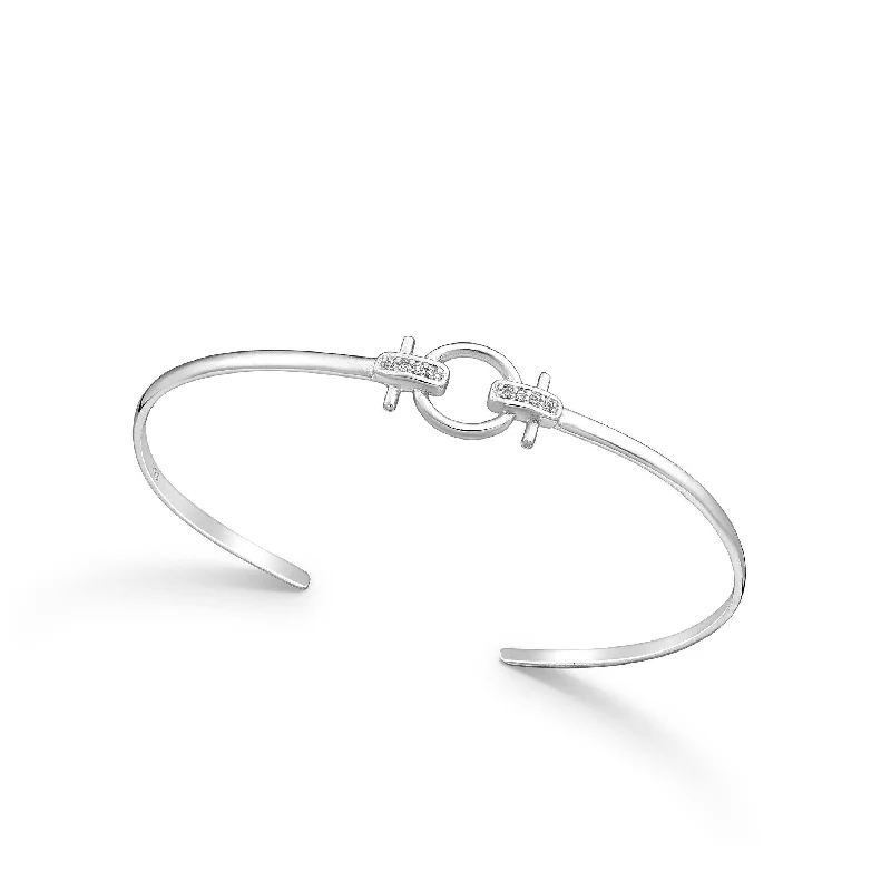 Women’s crystal bangles-Sterling Silver Dainty Geometric Bangle With Cubic Zirconia - Ag Sterling