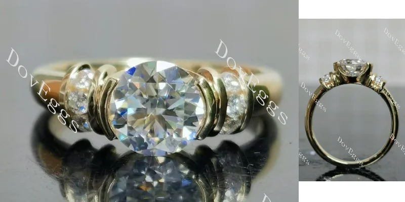 Women’s simple diamond engagement rings-Doveggs round bezel vintage moissanite engagement ring