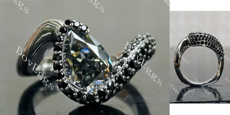 Women’s simple engagement rings-Doveggs pear pave bezel stardust grey moissanite engagement ring