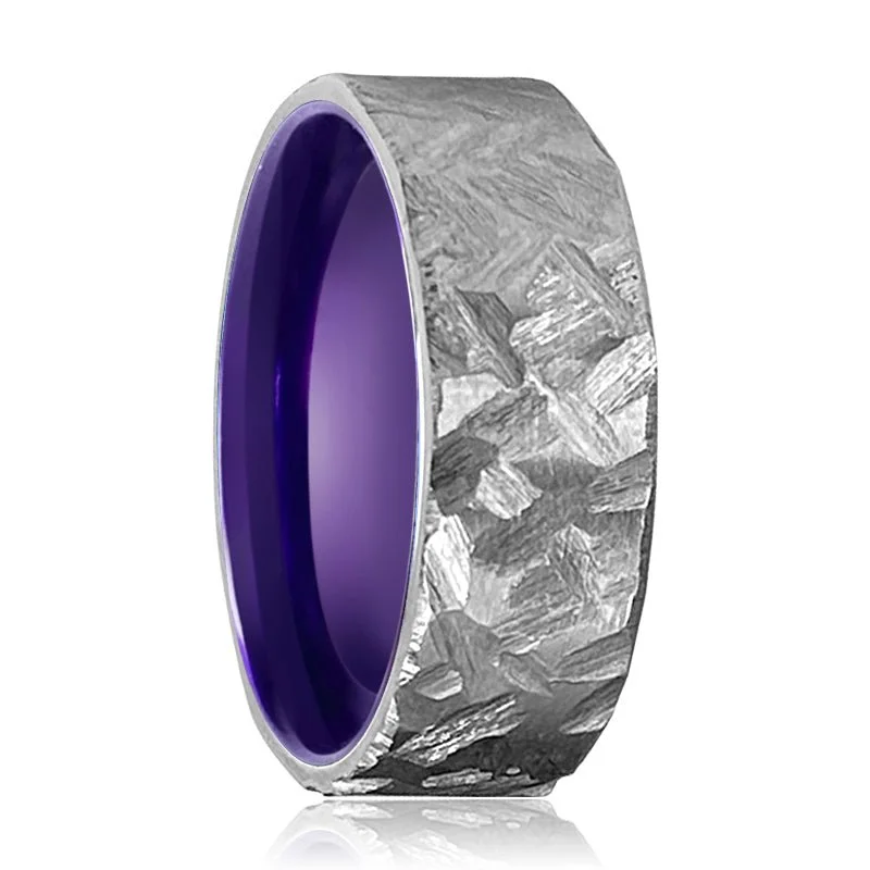 Women’s trendy gold rings-VIKING | Purple Ring, Silver Titanium Ring, Hammered, Flat