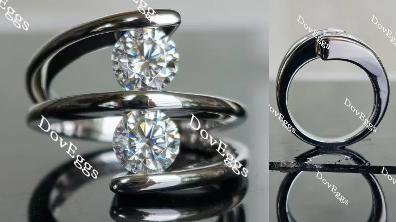 Women’s elegant solitaire engagement rings-Doveggs 2 pieces of 1ct round center stone moissanite engagement ring