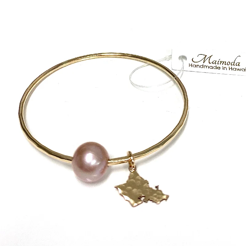 Women’s friendship bracelet-Oahu charm bangle - pink Edison pearl