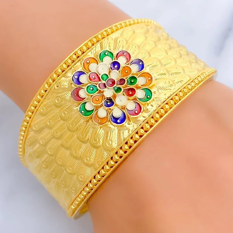 Women’s chunky bangles-Vibrant Meenakari Flower 22k Gold Screw Bangle