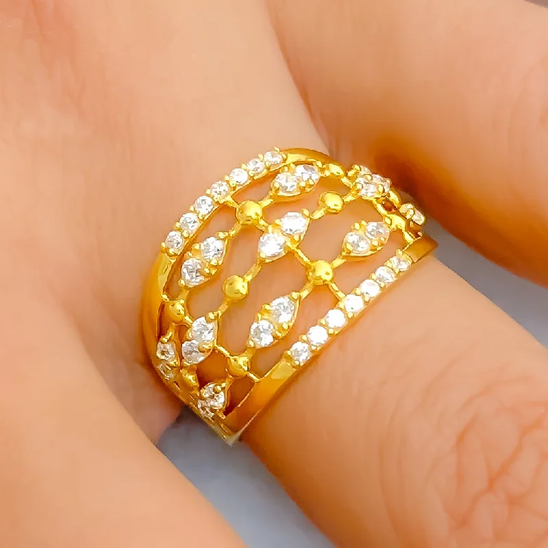 Women’s classic wedding ring-Radiant Glowing 22k Gold CZ Statement Ring