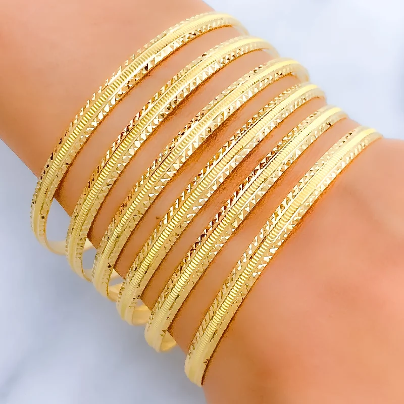 Women’s adjustable charm bracelet-Lavish Reflective 22k Gold Bangle Set