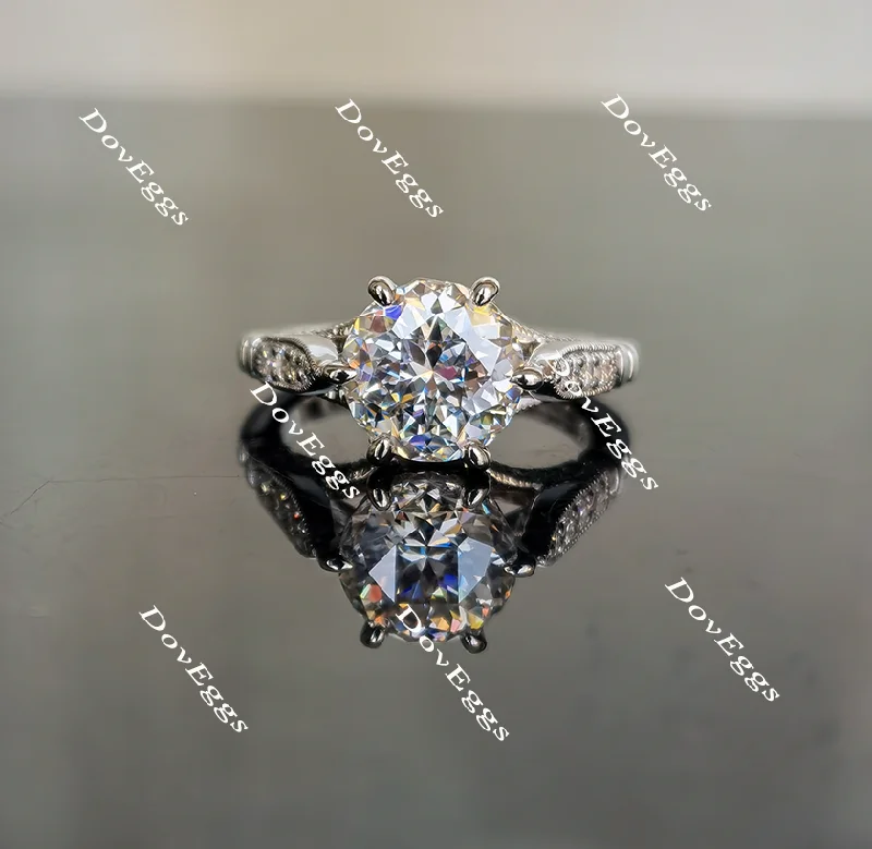 Women’s diamond band engagement rings-Doveggs round art deco moissanite engagement ring