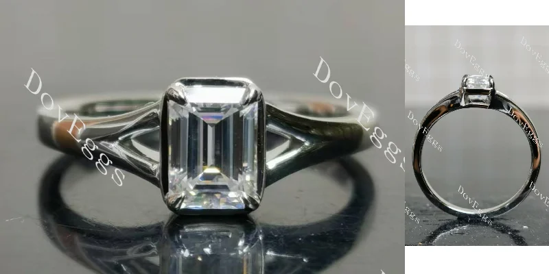 Women’s vintage wedding engagement rings-Doveggs emerald solitaire split shanks moissanite engagement ring