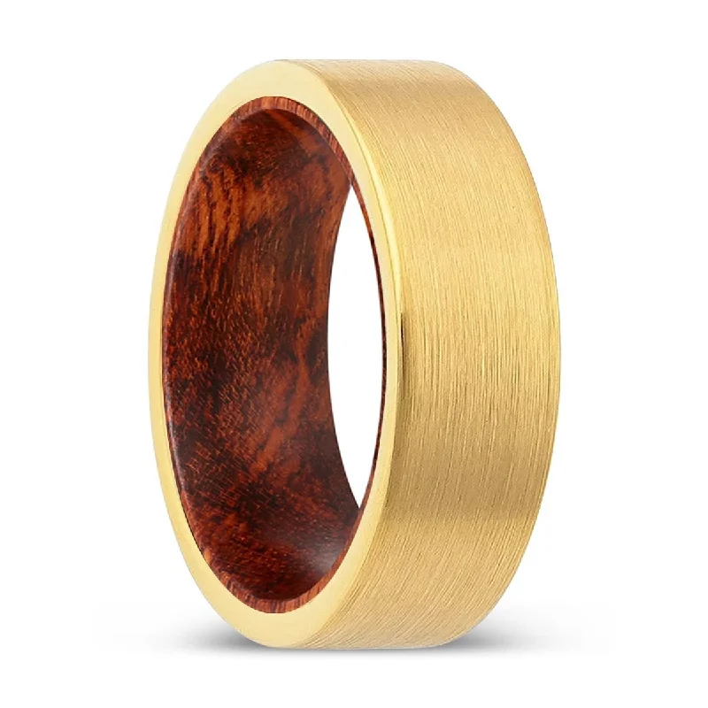 Women’s oval diamond engagement ring-COURLYN | Snake Wood, Gold Tungsten Ring, Brushed, Flat