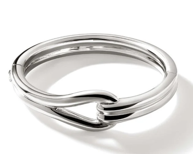 Women’s fashion bangles-JOHN HARDY Surf Silver Hinged Bangle