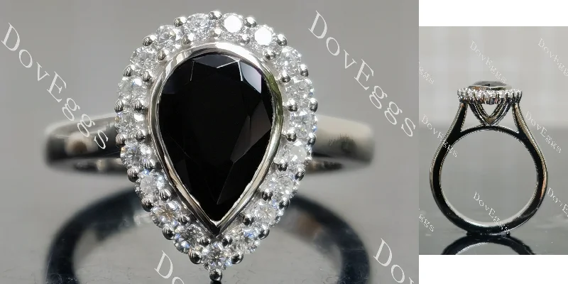 Women’s engagement rings with sapphires-Doveggs pear bezel halo colored gem engagement ring