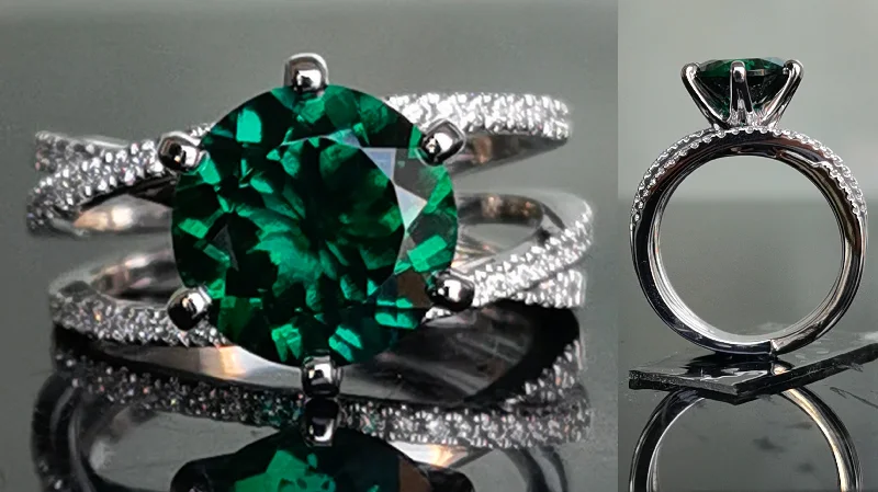 Women’s engagement rings for all occasions-Doveggs round split shank zambia emerald colored gem engagement ring