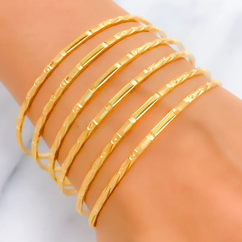 Women’s floral bracelet-Dotted Gold 22k Gold Bangle Set