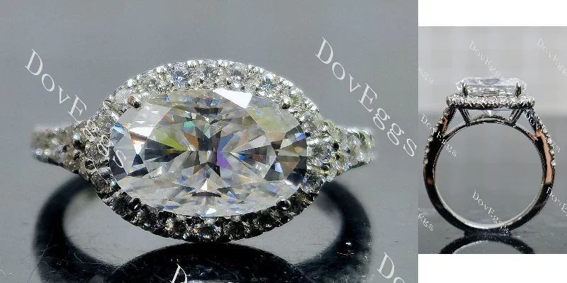 Women’s white gold engagement rings-Doveggs oval halo moissanite engagement ring