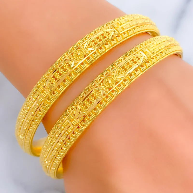 Women’s statement bangles-Vintage Charm 22k Gold Bangle Pair