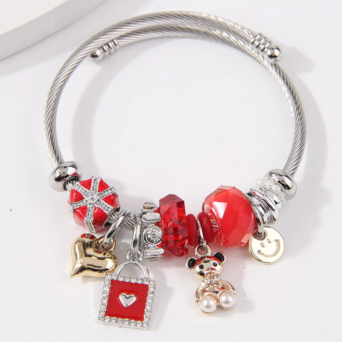 Women’s silver tennis bracelet-Simple Style Bear Heart Shape Stainless Steel Alloy Bangle