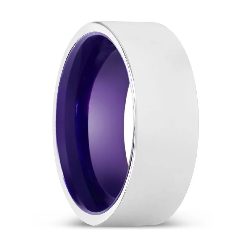 Women’s eco-friendly engagement ring-RAYHAN | Purple Ring, Silver Tungsten Ring, Shiny, Flat