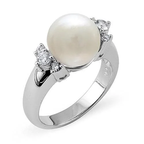 Women’s ruby engagement rings-South Sea White Pearl Ring in White Gold with Diamonds - 10-11mm