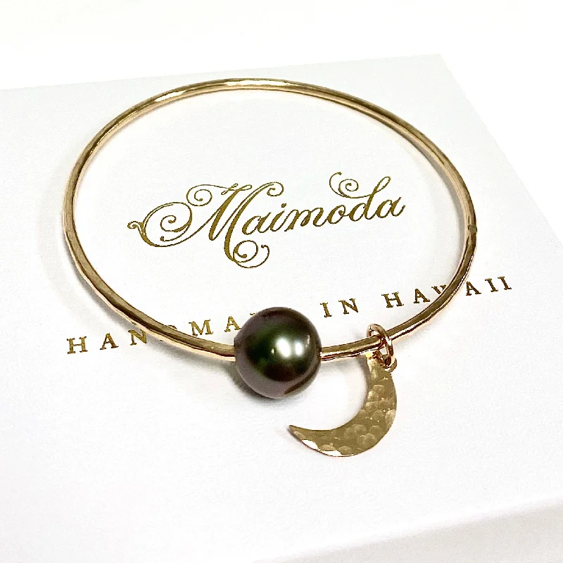 Women’s leather bracelet-Bangle MAHINA - Tahitian pearl (B455)