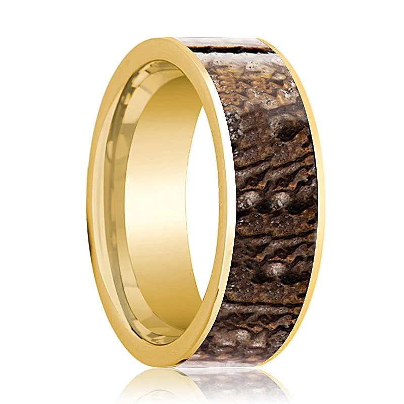 Women’s vintage engagement ring-STEG | 14k Yellow Gold Brown Dino Bone Ring