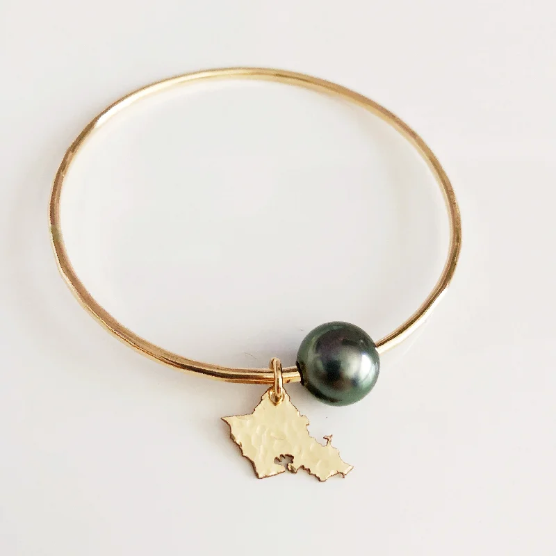 Women’s minimalist bangle-Oahu charm bangle - tahitian pearl (B383)