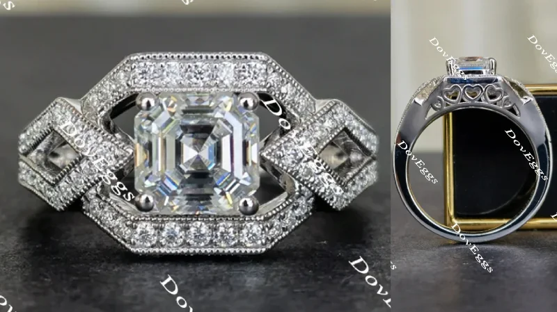 Women’s multi-stone engagement rings-Doveggs art deco asscher moissanite engagement ring