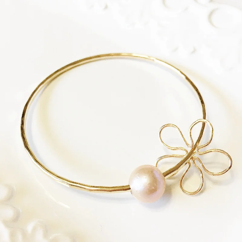 Women’s stackable gold bracelet-Bangle Viola - pink pearl (B290)