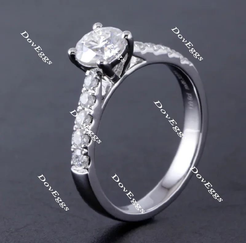 Women’s marquise engagement rings-Doveggs round pave moissanite engagement ring