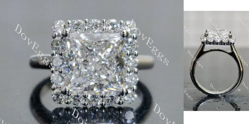 Women’s engagement rings with halo setting-Doveggs princess halo moissanite engagement ring