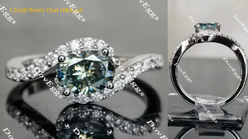 Women’s vintage diamond engagement rings-The Bella Daija Peacock blue oval curved moissanite engagement ring for women