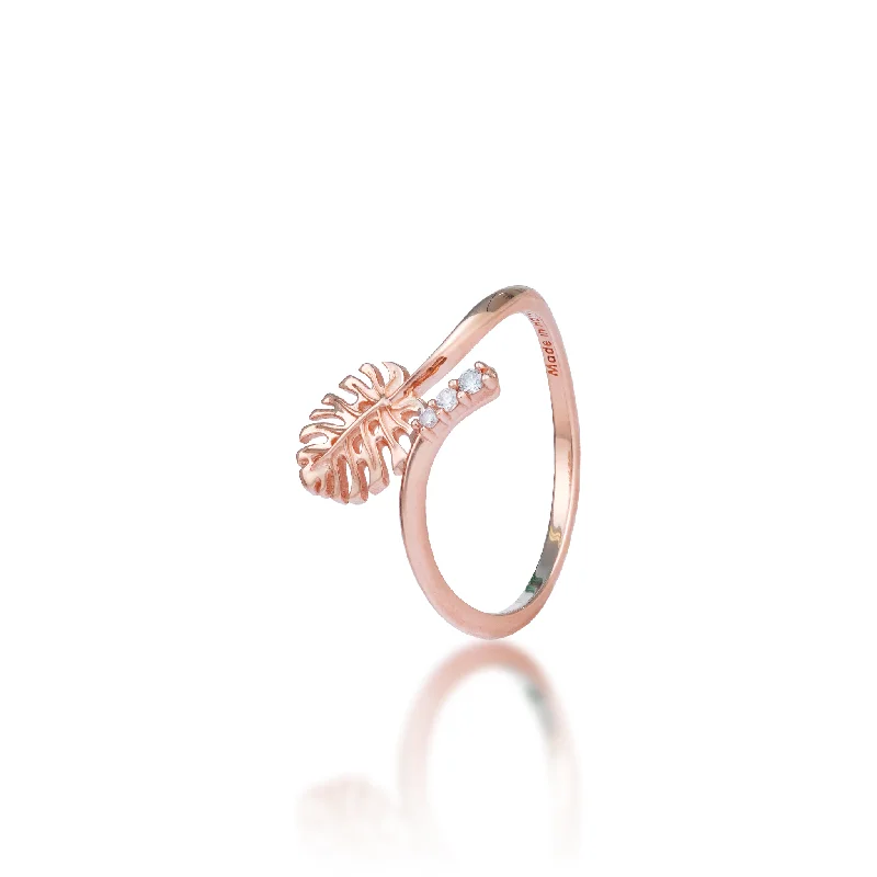 Women’s platinum solitaire engagement rings-Monstera Ring in Rose Gold with Diamonds - 9mm