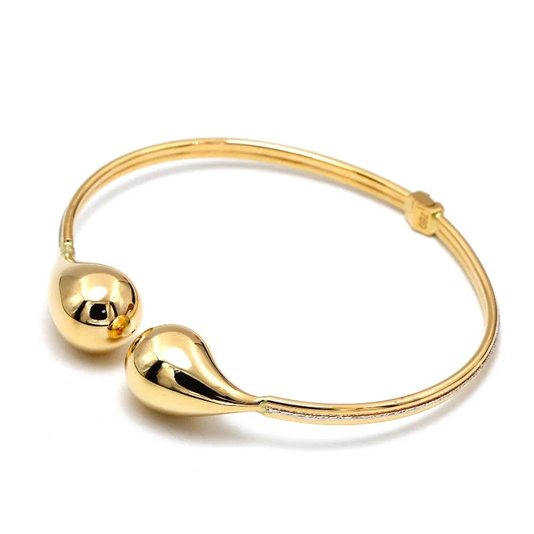 Women’s floral bracelet-Real Gold 2 Color Teardrop Bangle (Size 19) 3485/YW BA1600