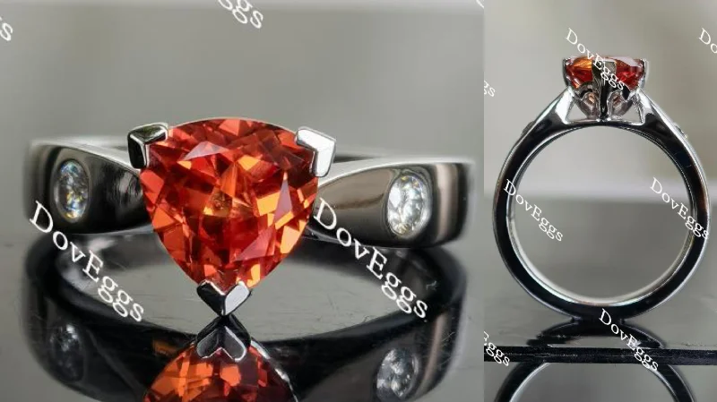 Women’s solitaire engagement rings for brides-Doveggs fat trillion orange sapphire colored gem engagement ring