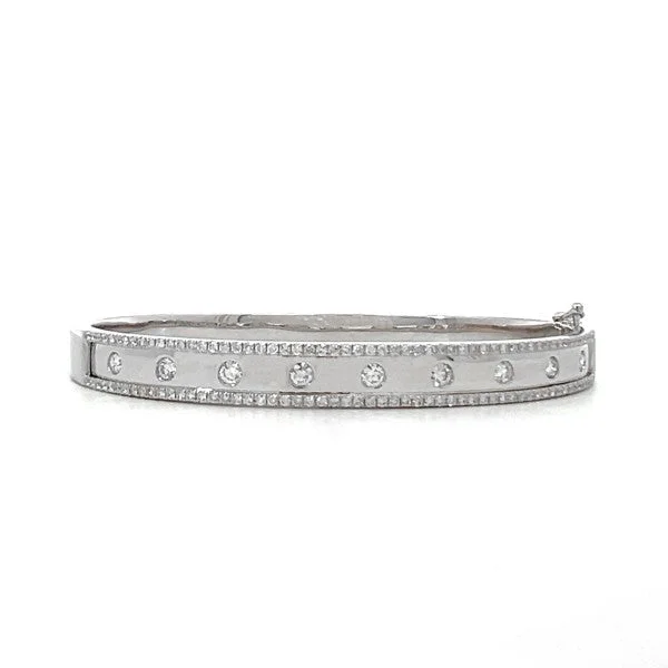 Women’s silver bracelet-14K White Gold Diamond Bangle With Bezel-Set Diamonds