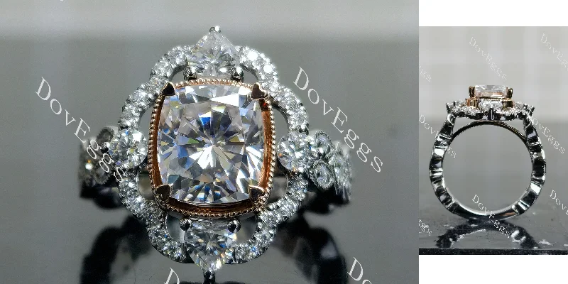 Women’s unique engagement rings-Vanessa cushion floral bezel moissanite engagement ring