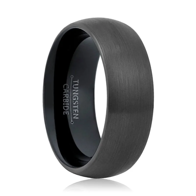 Women’s round diamond wedding band-STORMY | Black Ring, Black Tungsten Ring, Brushed, Domed