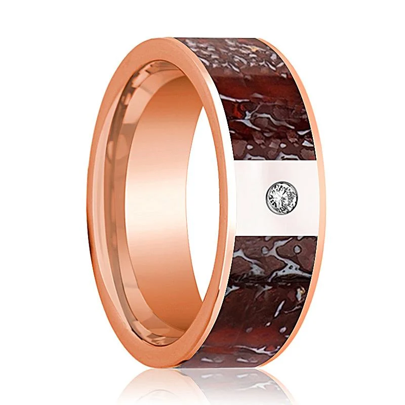 Women’s yellow gold wedding ring-GRUEV | 14k Rose Gold Red Dinosaur Bone Inlay