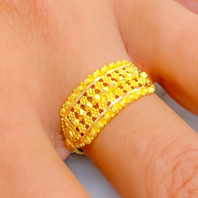 Women’s trendy gold rings-Medium Engraved 22K Gold Ring