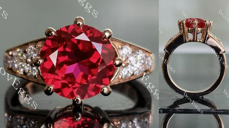 Women’s vintage style diamond engagement rings-The queen art deco round vivid pegion blood ruby colored gem engagement ring