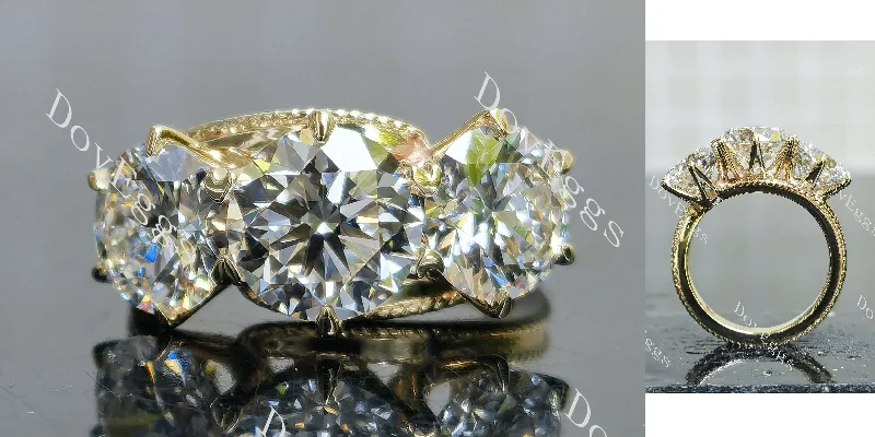 Women’s unique engagement rings-Tin’s Embrace round three stones moissanite engagement ring