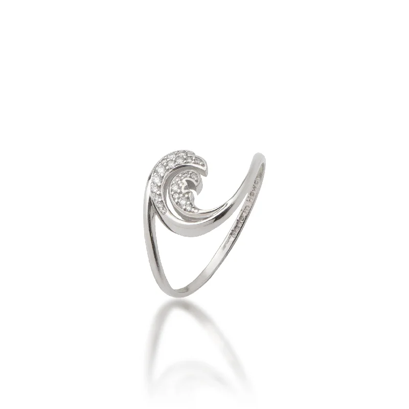 Women’s modern engagement rings-Nalu Ring in White Gold with Diamonds - 12mm