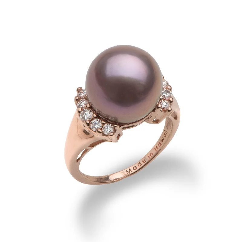 Women’s yellow diamond engagement rings-Lilac Freshwater Pearl Ring in Rose Gold with Diamonds - 12-13mm