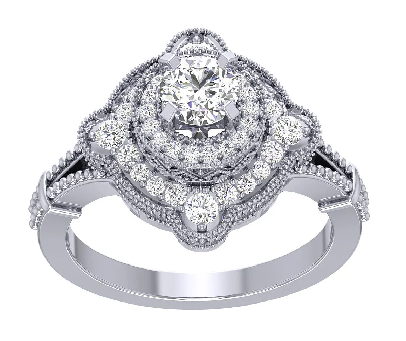 Women’s radiant-cut diamond engagement rings-The Grady Double Halo 14k White Gold Diamond Solitaire Engagement Ring