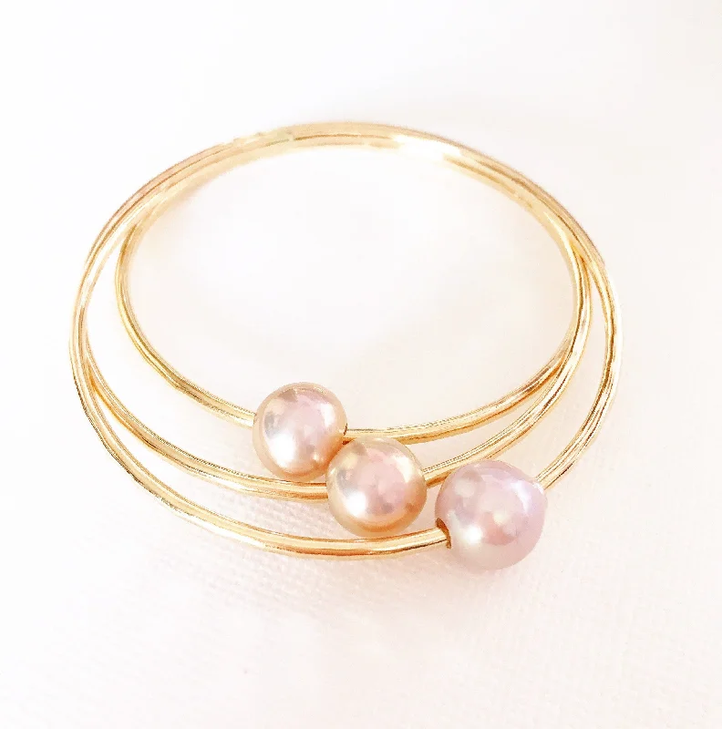 Women’s wedding bracelet-Bangle Mika -  pink Edison pearl  (B252)