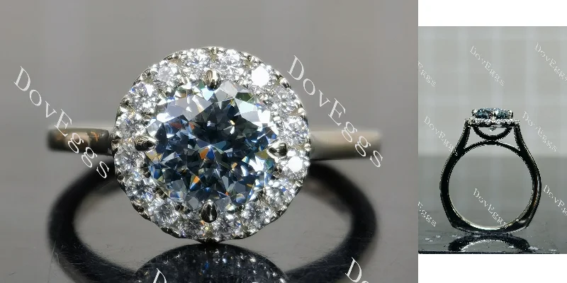 Women’s anniversary engagement rings-Doveggs Smokey Sparks Grey round halo moissanite engagement ring