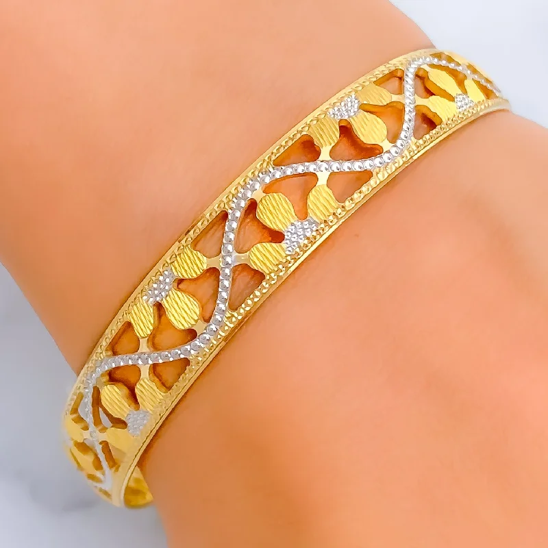 Women’s gold tennis bracelet-Modest Blooming Flower 22k Gold Bangle