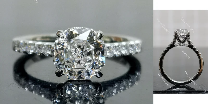 Women’s vintage engagement rings-Doveggs octagon pave half eternity moissanite engagement ring