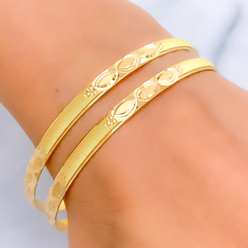 Women’s adjustable bracelet-Reflective Triple Marquise 22k Gold Bangle Pair