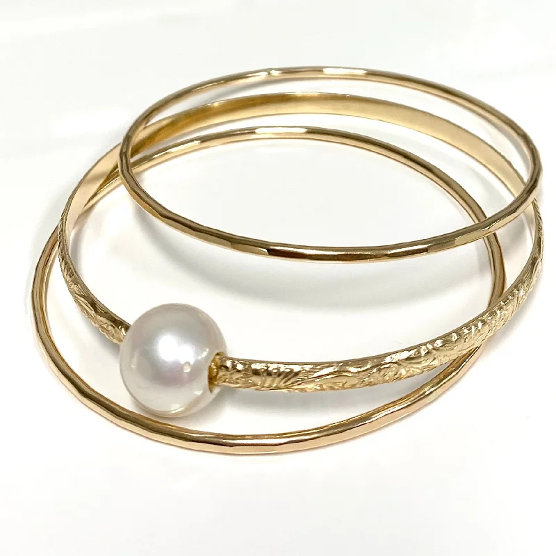 Women’s gold cuff bracelet-MOANI bangles set - white Edison pearl (B542)